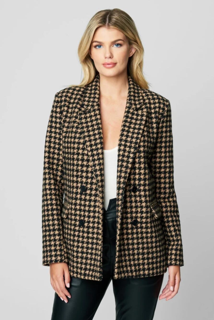 Blank NYC Book Club Double Breasted Houndstooth Blazer Jacket Size Large